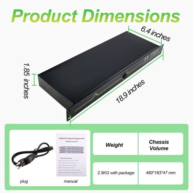 Alt view image 6 of 7 - Professional Feedback Eliminator & Feedback Suppressor Audio Processor - 2-Channel anti-howling suppressor for Performance Stage Conference & Karaoke, Plug-and-Play Design, 2-in 2-Out green