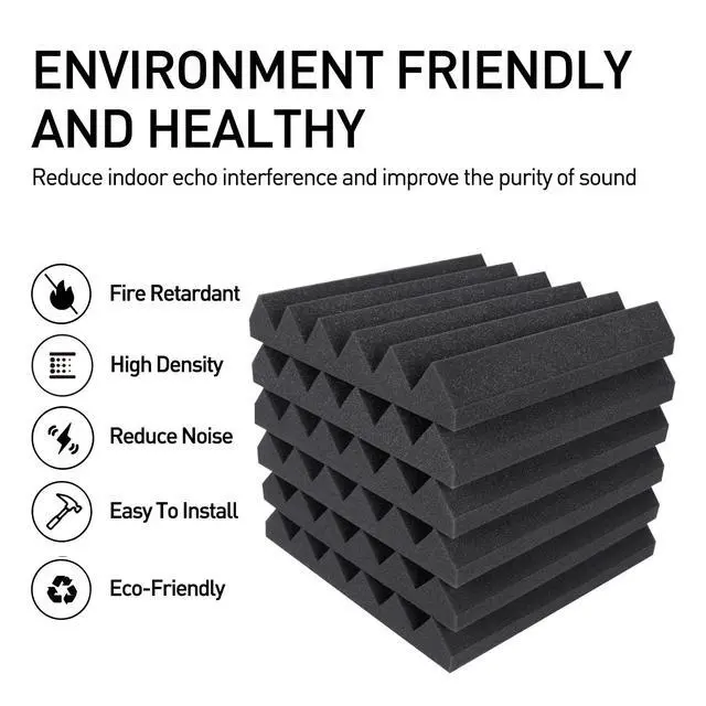 Alt view image 3 of 6 - 50 Packs Acoustic Foam Panels Wedge 2" X 12" X 12", Soundproofing Foam Noise Cancelling Foam with 300 PCS Double-Side adhesive