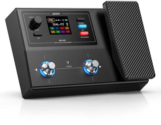 Main image of ME-02P Rechargeable Multi Effects Guitar Pedal with Expression Wah Volume, 70 Effects 35 Amp IR Cab, 100 Presets, 40 Drum, Type-C USB OTG Audio Interface, Color Screen