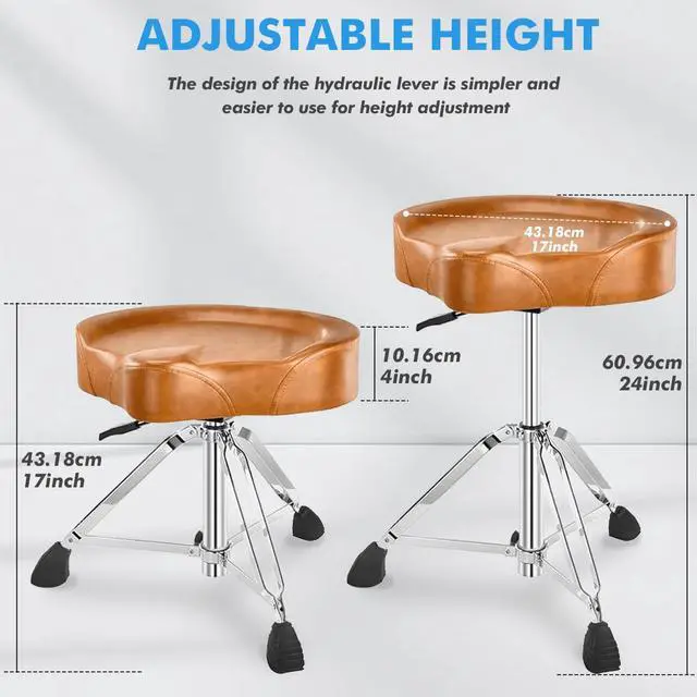 Alt view image 2 of 7 - Heavy Duty Drum Stool, Hydraulic Drum Throne, Ergonomic Memory Foam Drum Seat, Adjustable Drum Chair Anti-Slip Base, Drum Saddle Bench for Drummers Musicians(Brown)