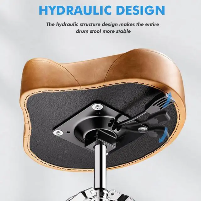 Alt view image 3 of 7 - Heavy Duty Drum Stool, Hydraulic Drum Throne, Ergonomic Memory Foam Drum Seat, Adjustable Drum Chair Anti-Slip Base, Drum Saddle Bench for Drummers Musicians(Brown)