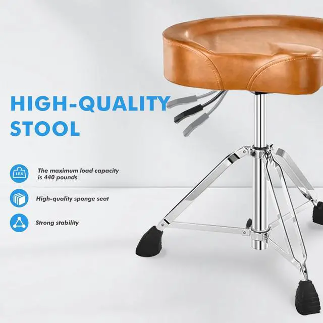 Alt view image 4 of 7 - Heavy Duty Drum Stool, Hydraulic Drum Throne, Ergonomic Memory Foam Drum Seat, Adjustable Drum Chair Anti-Slip Base, Drum Saddle Bench for Drummers Musicians(Brown)