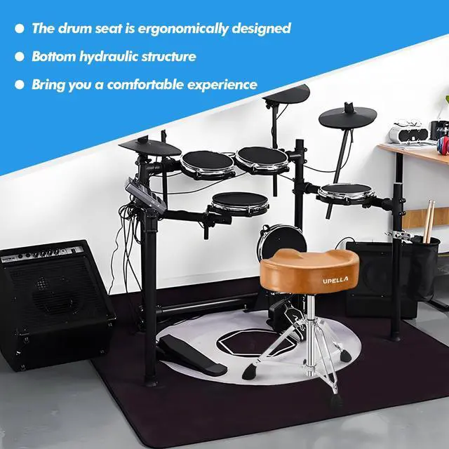 Alt view image 5 of 7 - Heavy Duty Drum Stool, Hydraulic Drum Throne, Ergonomic Memory Foam Drum Seat, Adjustable Drum Chair Anti-Slip Base, Drum Saddle Bench for Drummers Musicians(Brown)