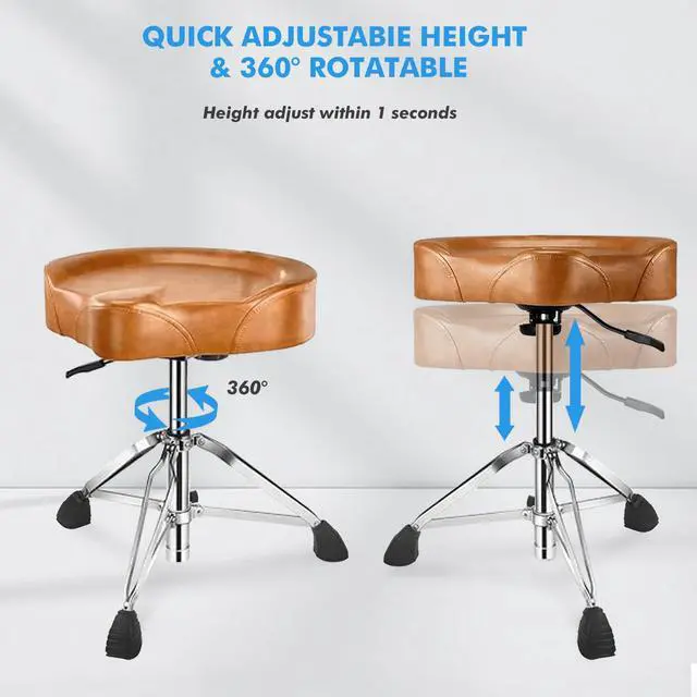 Alt view image 7 of 7 - Heavy Duty Drum Stool, Hydraulic Drum Throne, Ergonomic Memory Foam Drum Seat, Adjustable Drum Chair Anti-Slip Base, Drum Saddle Bench for Drummers Musicians(Brown)