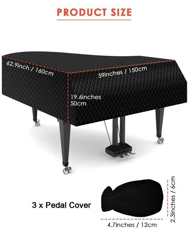 Alt view image 3 of 7 - Thickened Grand Piano Cover, Waterproof Baby Piano Cover | Thicken Cotton Lining, Washable Soft Bordered Decorated Full Triangle Piano Protective Cover