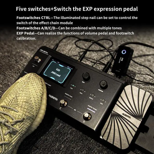 Alt view image 3 of 6 - AUDOTA AME-200 Pro Guitar Multi Effects Processor with Amp Modelling, Reverb, Delay, Looper, Drum Machine, 4 Footswitches, Expression Pedal, USB OTG Recording, MNRS GNR & GIR Loader