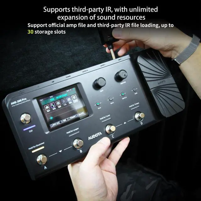Alt view image 4 of 6 - AUDOTA AME-200 Pro Guitar Multi Effects Processor with Amp Modelling, Reverb, Delay, Looper, Drum Machine, 4 Footswitches, Expression Pedal, USB OTG Recording, MNRS GNR & GIR Loader