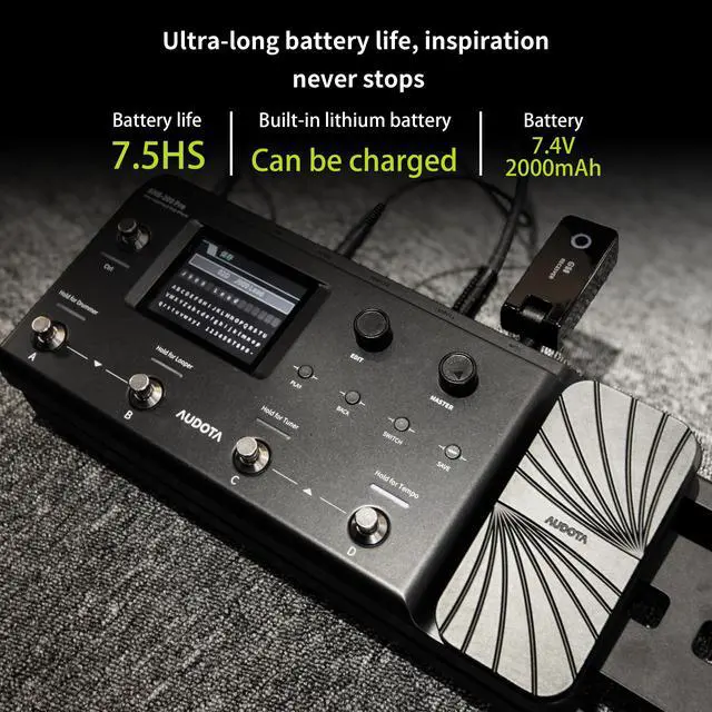 Alt view image 5 of 6 - AUDOTA AME-200 Pro Guitar Multi Effects Processor with Amp Modelling, Reverb, Delay, Looper, Drum Machine, 4 Footswitches, Expression Pedal, USB OTG Recording, MNRS GNR & GIR Loader