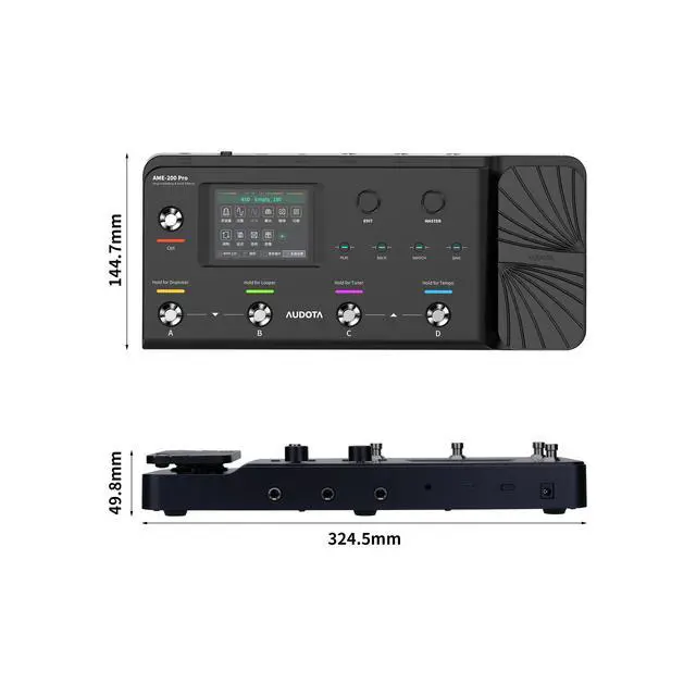 Alt view image 6 of 6 - AUDOTA AME-200 Pro Guitar Multi Effects Processor with Amp Modelling, Reverb, Delay, Looper, Drum Machine, 4 Footswitches, Expression Pedal, USB OTG Recording, MNRS GNR & GIR Loader