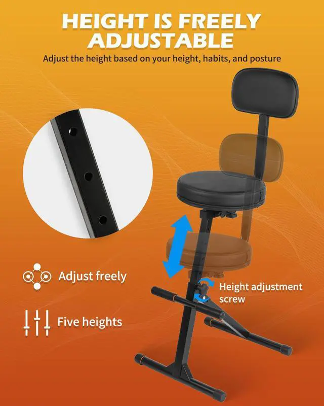 Alt view image 3 of 7 - Guitar Stool With Backrest, Height Adjustable Seat With Hanger for Acoustic, Electric & Bass Guitars, Musician Drum Throne for Adults, Drummer, and Guitarist, SGT-30B