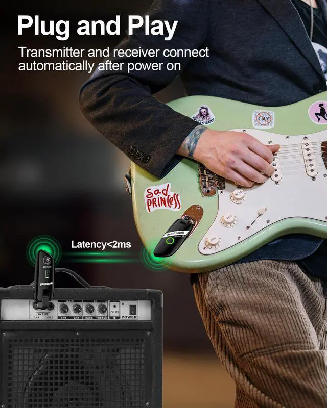 Alt view image 2 of 7 - Wireless Guitar System, Digital Guitar Wireless Transmitter Receiver Rechargeable Guitar Wireless System with Strong Anti-Interference Ability for Electric Guitar Bass and More