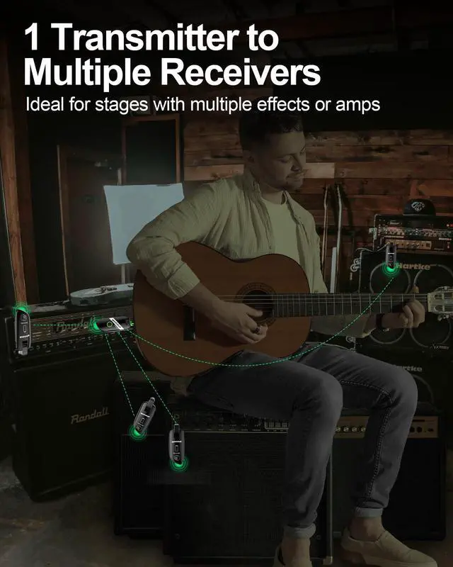 Alt view image 3 of 7 - Wireless Guitar System, Digital Guitar Wireless Transmitter Receiver Rechargeable Guitar Wireless System with Strong Anti-Interference Ability for Electric Guitar Bass and More