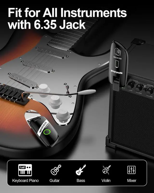 Alt view image 6 of 7 - Wireless Guitar System, Digital Guitar Wireless Transmitter Receiver Rechargeable Guitar Wireless System with Strong Anti-Interference Ability for Electric Guitar Bass and More