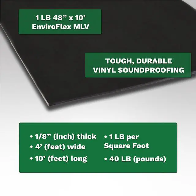 Alt view image 2 of 7 - 1 LB Mass Loaded Vinyl 4x10 (40 SF) MLV Soundproofing Barrier for Walls, Ceilings, Vehicles 26 STC Rating Flexible Noise Blocker Roll Easy to Cut & Install - Multiple Options