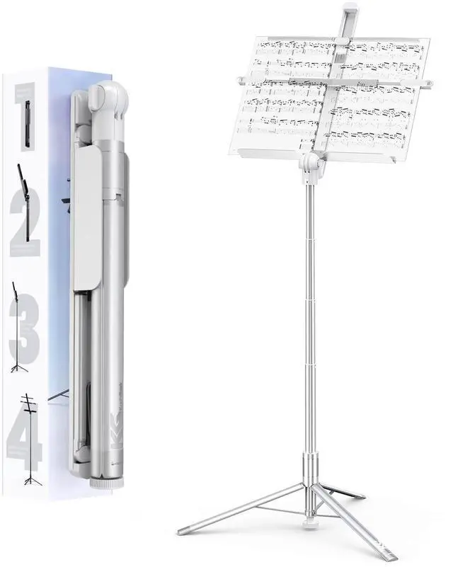 Main image of Capsule Music Stand for Sheet Music, 66" Portable Music Stand | No Assembly, Folding Design for Travel, 29"-66" Adjustable Height, Foldable Tray Fits A3 Sheets, Dual 1/4" Mounts