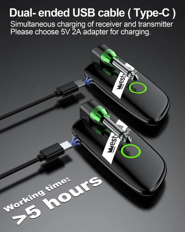 Alt view image 7 of 7 - Wireless Guitar System, Digital Guitar Wireless Transmitter Receiver Rechargeable Guitar Wireless System with Strong Anti-Interference Ability for Electric Guitar Bass and More