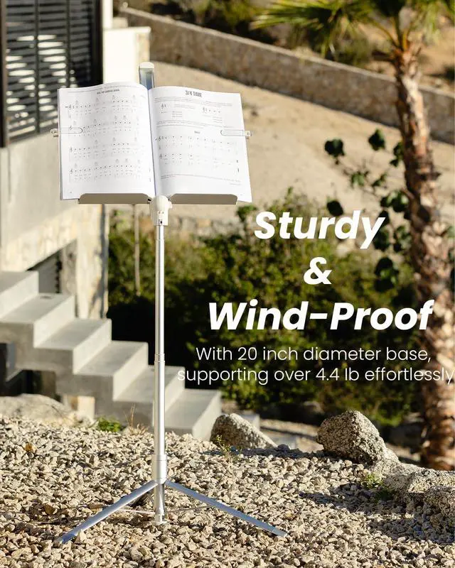 Alt view image 5 of 7 - Capsule Music Stand for Sheet Music, 66" Portable Music Stand | No Assembly, Folding Design for Travel, 29"-66" Adjustable Height, Foldable Tray Fits A3 Sheets, Dual 1/4" Mounts