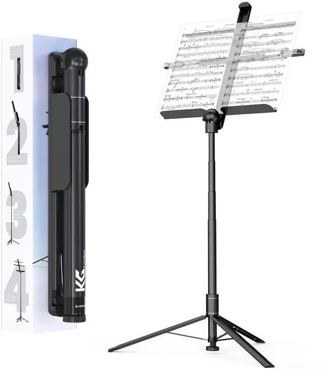 Main image of Capsule Music Stand for Sheet Music, 66" Portable Music Stand | No Assembly, Folding Design for Travel, 29"-66" Adjustable Height, Foldable Tray Fits A3 Sheets, Dual 1/4" Mounts