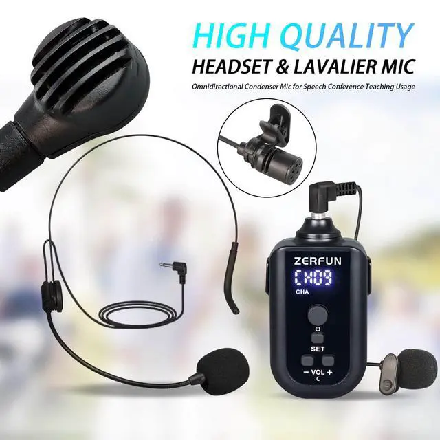 Alt view image 6 of 7 - 4 Channel Rechargeable Wireless Microphone System, Pro UHF Metal Handheld Headset Lavalier Lapel Cordless Mics for Karaoke Singing Church with VOL Control, 4x50 Adjustable Frequency(G8)