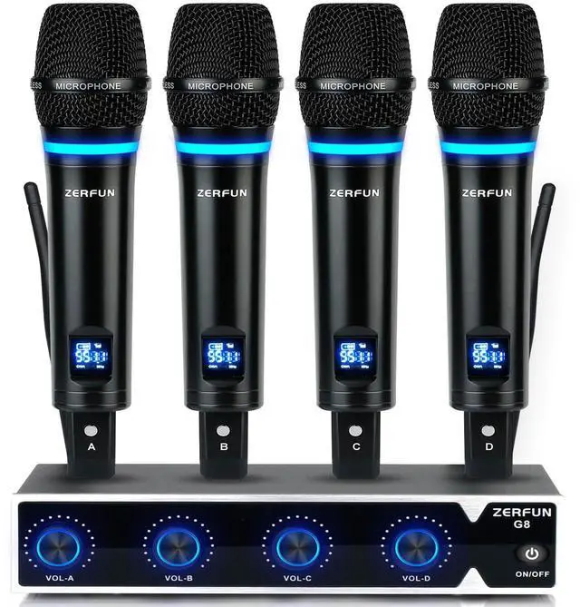Main image of 4 Channel Rechargeable Wireless Microphone System, Pro UHF Metal Handheld Wireless Microphones Cordless Mics for Karaoke Singing Church with VOL Control, 4x50 Adjustable Frequency(G8)