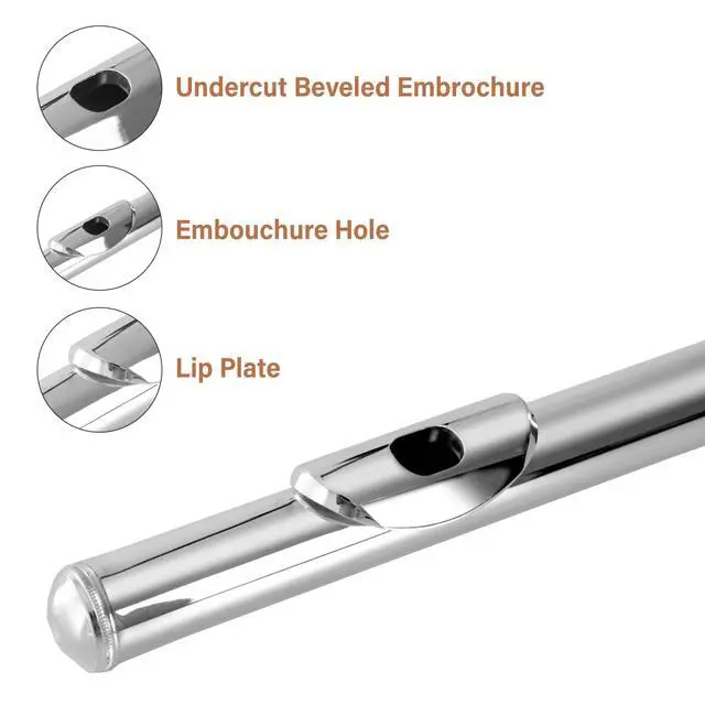 Alt view image 3 of 7 - Closed Hole C Flute - Musical Instrument, Beginner/Intermediate Flute in Band & Orchestra, Nickel