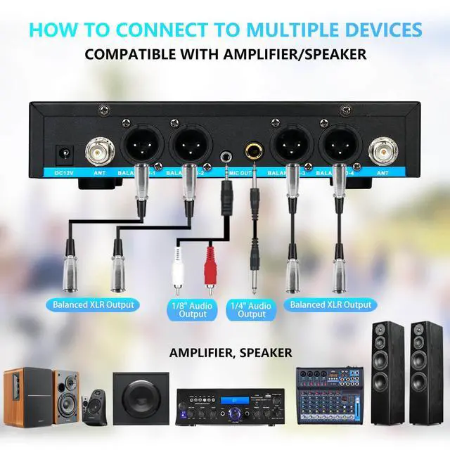 Alt view image 7 of 7 - 4 Channel Rechargeable Wireless Microphone System, Pro UHF Metal Handheld Wireless Microphones Cordless Mics for Karaoke Singing Church with VOL Control, 4x50 Adjustable Frequency(G8)