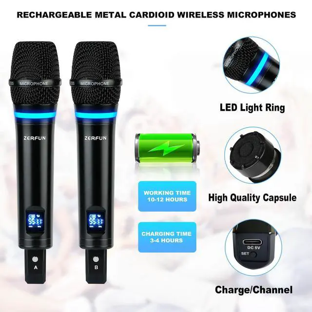 Alt view image 3 of 7 - 4 Channel Rechargeable Wireless Microphone System, Pro UHF Metal Handheld Wireless Microphones Cordless Mics for Karaoke Singing Church with VOL Control, 4x50 Adjustable Frequency(G8)