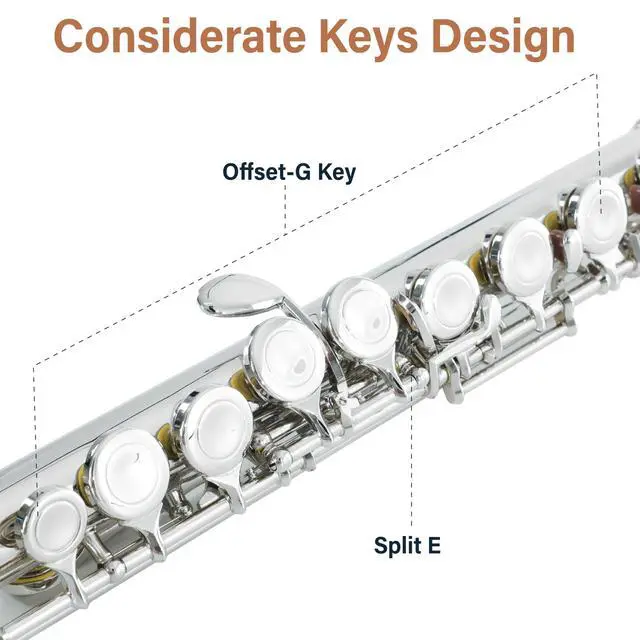 Alt view image 4 of 7 - Closed Hole C Flute - Musical Instrument, Beginner/Intermediate Flute in Band & Orchestra, Nickel