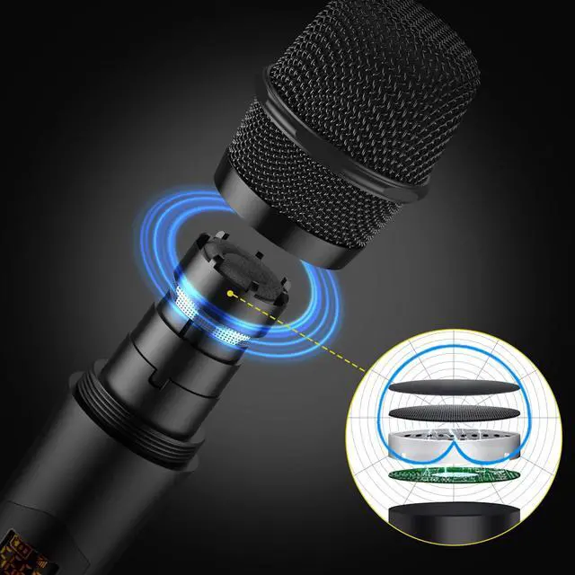 Alt view image 2 of 7 - UHF Wireless Microphone with Volume Treble Bass Echo Control, Wireless Rechargeable Mic Dual Handheld Dynamic Mic System (Bluetooth UHF Base Station Echo/Treble/Bass Control)