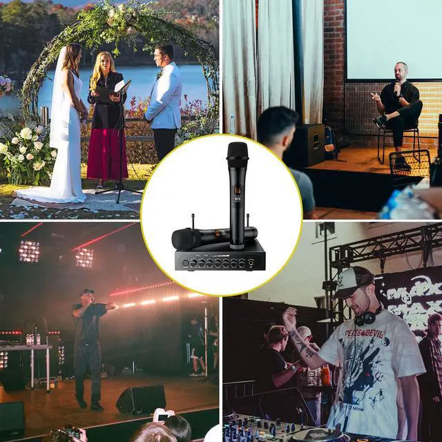 Alt view image 6 of 7 - UHF Wireless Microphone with Volume Treble Bass Echo Control, Wireless Rechargeable Mic Dual Handheld Dynamic Mic System (Bluetooth UHF Base Station Echo/Treble/Bass Control)