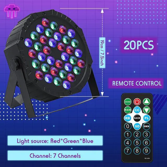 Alt view image 3 of 7 - 20 Pcs 36 LED Par Lights DJ Stage Light 7 Channel Par Lighting for Stage with Remote Control and DMX Control Sound Activated Uplights Party Lights for Christmas Music Party Disco Wedding