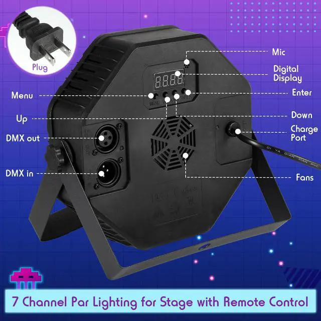 Alt view image 5 of 7 - 20 Pcs 36 LED Par Lights DJ Stage Light 7 Channel Par Lighting for Stage with Remote Control and DMX Control Sound Activated Uplights Party Lights for Christmas Music Party Disco Wedding