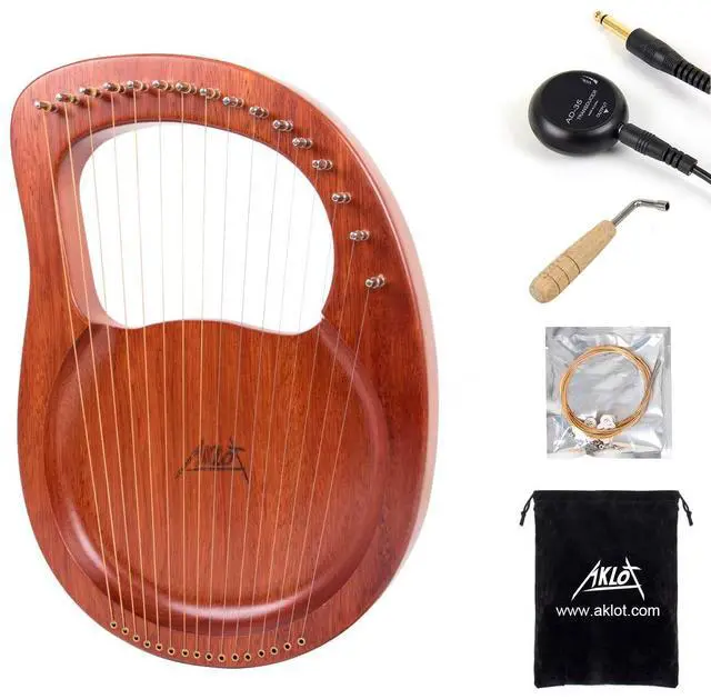 Main image of Lyre Harp, 16 Metal Strings Mahogany Lye Harp with Tuning Wrench,Spare String Set,Pickup,Black Gig Bag