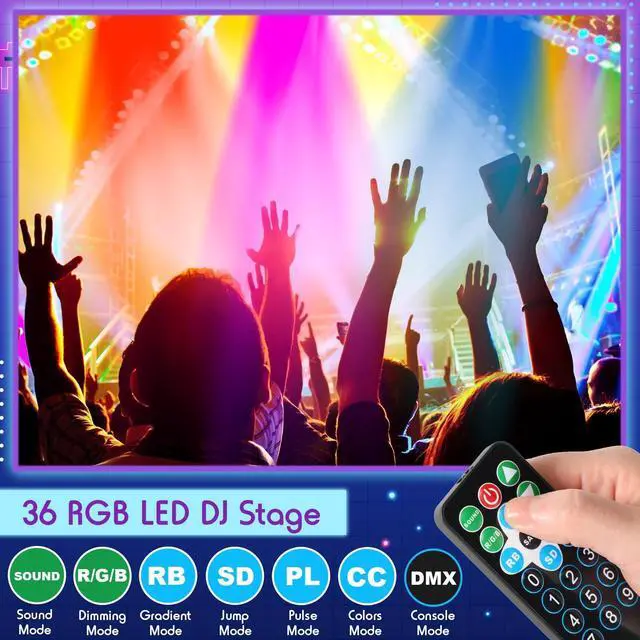 Alt view image 6 of 7 - 20 Pcs 36 LED Par Lights DJ Stage Light 7 Channel Par Lighting for Stage with Remote Control and DMX Control Sound Activated Uplights Party Lights for Christmas Music Party Disco Wedding