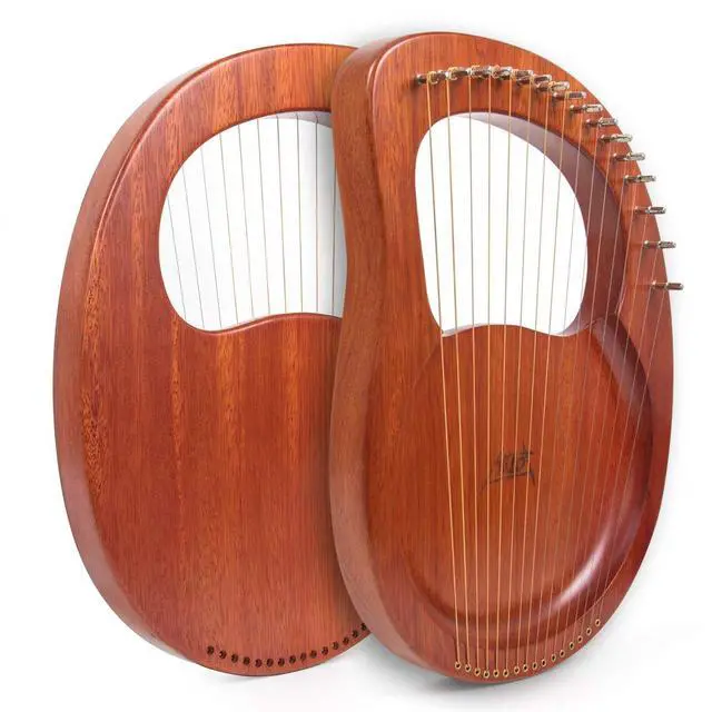 Alt view image 2 of 7 - Lyre Harp, 16 Metal Strings Mahogany Lye Harp with Tuning Wrench,Spare String Set,Pickup,Black Gig Bag