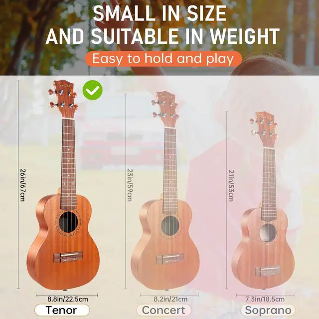 Alt view image 7 of 7 - Professional Ukulele for Adult Beginner, Free Online Lesson 26 inch Tenor Mahogany Ukelele with Ukele Bundle Starter Kit Gig Bag Case, Strap, Tuner, Nylon Strings, Book, Uke Gift Choice