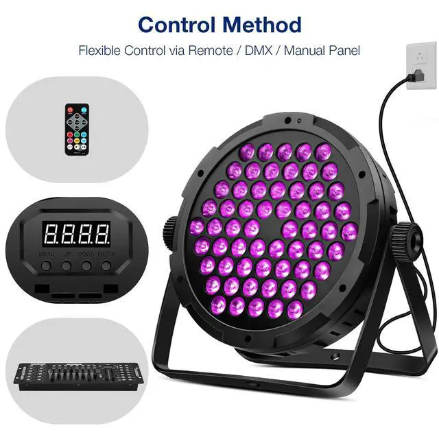 Alt view image 5 of 7 - 90W 60LED Dimmable Stage Par Light by Remote & DMX Control - 4Pack | RGB, Sound Activated Multi Modes Uplights for Events Wedding Church Dance Club Home Party Stage Lighting