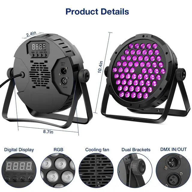 Alt view image 6 of 7 - 90W 60LED Dimmable Stage Par Light by Remote & DMX Control - 4Pack | RGB, Sound Activated Multi Modes Uplights for Events Wedding Church Dance Club Home Party Stage Lighting