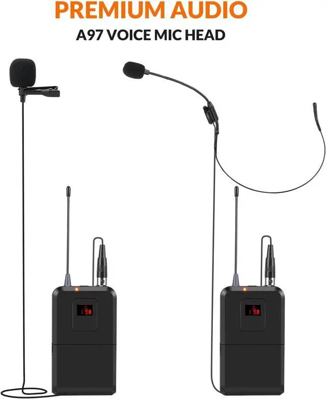 Alt view image 6 of 7 - 200-Channel Wireless Microphones System, Wireless Lavalier Microphone, Dual UHF Bodypack Cordless Lavalier Mic System Set, Auto Scan, Long Range 200-240Ft, 16 Hours Ideal for Church (Black)