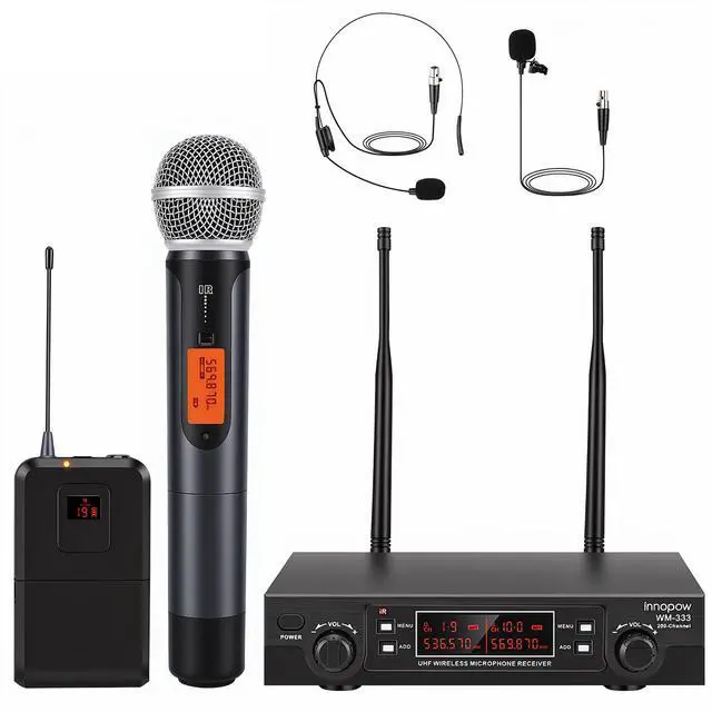 Main image of 200-Channel Wireless Microphones System, Wireless Lavalier Microphone, Dual UHF Bodypack Cordless Lavalier Mic System Set, Auto Scan, Long Range 200-240Ft, 16 Hours Ideal for Church (Black)