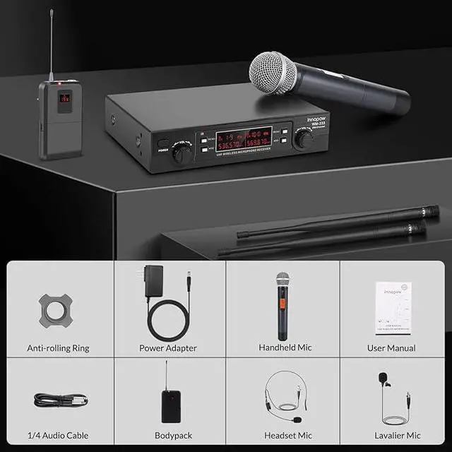 Alt view image 7 of 7 - 200-Channel Wireless Microphones System, Wireless Lavalier Microphone, Dual UHF Bodypack Cordless Lavalier Mic System Set, Auto Scan, Long Range 200-240Ft, 16 Hours Ideal for Church (Black)