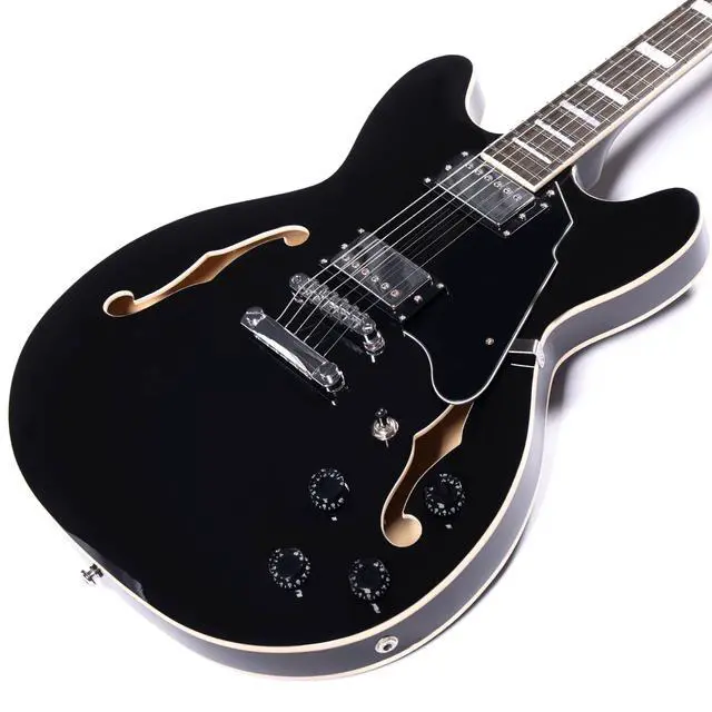 Alt view image 4 of 7 - Semi-Hollow Body Electric Guitar RD-100 Jazz Guitar with F-Hole,Maple neck,humbucker Pickups (Black)