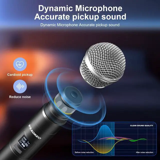 Alt view image 2 of 7 - Wireless Microphones System, 4 Channel UHF Wireless Mics,with 4 Handheld Dynamic Microphones,Metal Receiver for Karaoke,Singing,Wedding,Party,Speech,Church