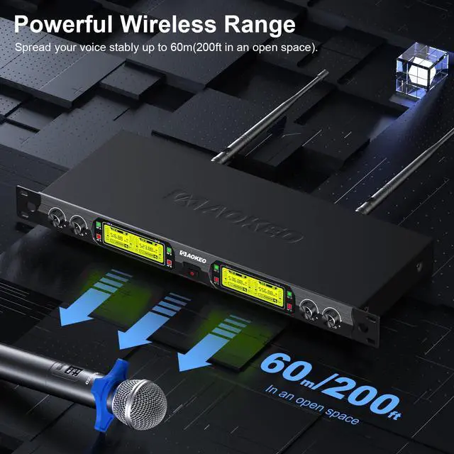 Alt view image 3 of 7 - Wireless Microphones System, 4 Channel UHF Wireless Mics,with 4 Handheld Dynamic Microphones,Metal Receiver for Karaoke,Singing,Wedding,Party,Speech,Church