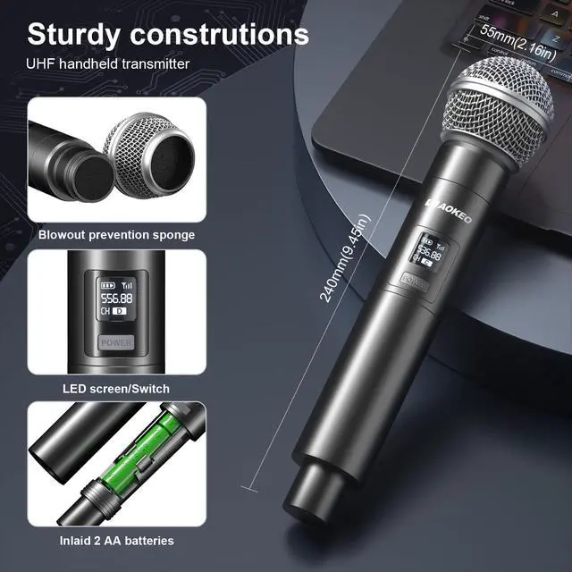 Alt view image 4 of 7 - Wireless Microphones System, 4 Channel UHF Wireless Mics,with 4 Handheld Dynamic Microphones,Metal Receiver for Karaoke,Singing,Wedding,Party,Speech,Church