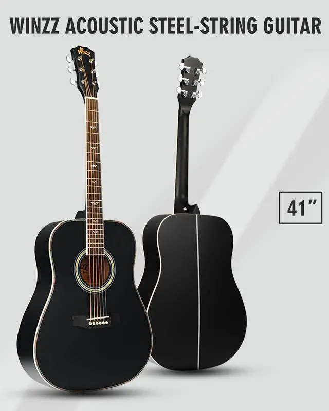 Alt view image 2 of 7 - Acoustic Guitars Full Size, 4/4 Folk Guitar for Beginners Adults, Acoustic Steel-string Guitar Black (41 Inches