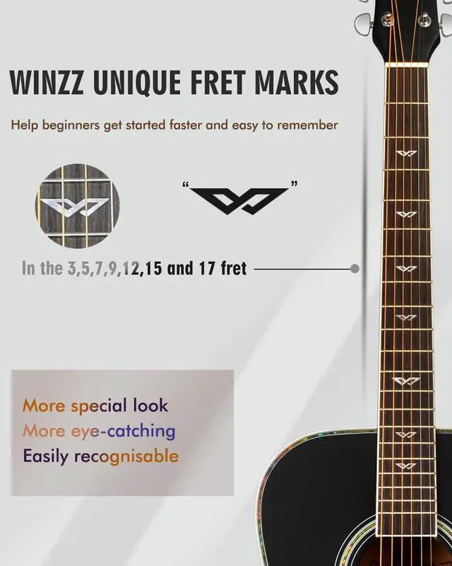 Alt view image 4 of 7 - Acoustic Guitars Full Size, 4/4 Folk Guitar for Beginners Adults, Acoustic Steel-string Guitar Black (41 Inches