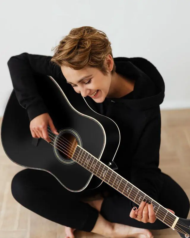 Alt view image 6 of 7 - Acoustic Guitars Full Size, 4/4 Folk Guitar for Beginners Adults, Acoustic Steel-string Guitar Black (41 Inches