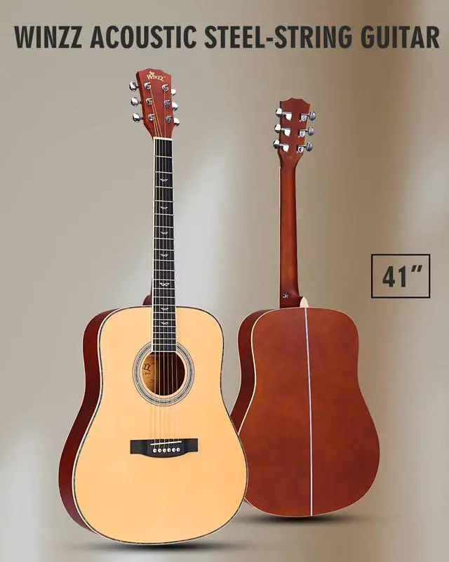 Alt view image 2 of 6 - Acoustic Guitars Full Size, 4/4 Folk Guitar for Beginners Adults, Acoustic Steel-string Guitar (natural)