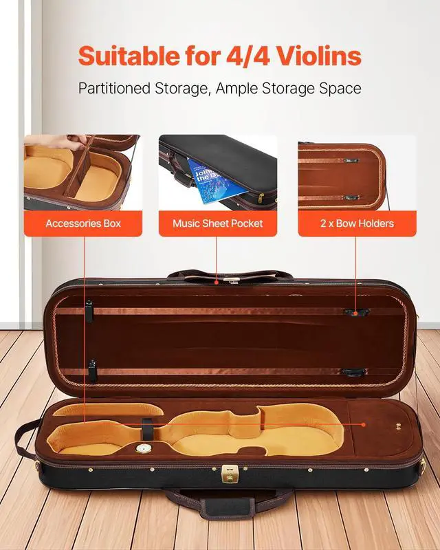 Alt view image 3 of 7 - 4/4 Full Size Violin Case, Built-in Hygrometer, Lightweight Portable Travel Carrying Bag, with Plush Lining, Shoulder Straps, Anti-Scratch, Professional Oblong Shape, for Violin, Black